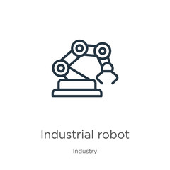 Industrial robot icon. Thin linear industrial robot outline icon isolated on white background from industry collection. Line vector industrial robot sign, symbol for web and mobile