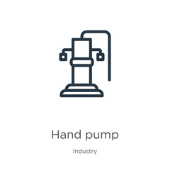 Hand pump icon. Thin linear hand pump outline icon isolated on white background from industry collection. Line vector hand pump sign, symbol for web and mobile