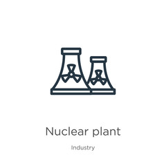 Nuclear plant icon. Thin linear nuclear plant outline icon isolated on white background from industry collection. Line vector nuclear plant sign, symbol for web and mobile