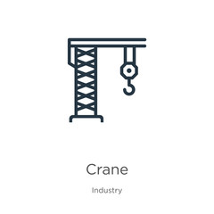 Crane icon. Thin linear crane outline icon isolated on white background from industry collection. Line vector crane sign, symbol for web and mobile