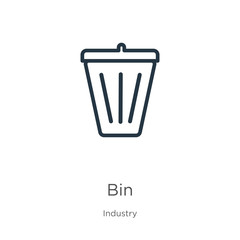 Bin icon. Thin linear bin outline icon isolated on white background from industry collection. Line vector bin sign, symbol for web and mobile
