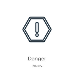 Danger icon. Thin linear danger outline icon isolated on white background from industry collection. Line vector danger sign, symbol for web and mobile