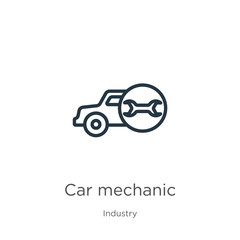 Car mechanic icon. Thin linear car mechanic outline icon isolated on white background from industry collection. Line vector car mechanic sign, symbol for web and mobile