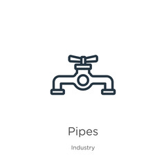 Pipes icon. Thin linear pipes outline icon isolated on white background from industry collection. Line vector pipes sign, symbol for web and mobile
