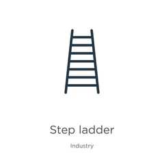 Step ladder icon. Thin linear step ladder outline icon isolated on white background from industry collection. Line vector step ladder sign, symbol for web and mobile