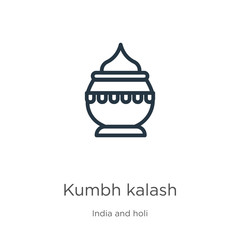 Kumbh kalash icon. Thin linear kumbh kalash outline icon isolated on white background from india collection. Line vector kumbh kalash sign, symbol for web and mobile