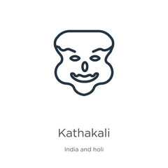 Kathakali icon. Thin linear kathakali outline icon isolated on white background from india collection. Line vector kathakali sign, symbol for web and mobile