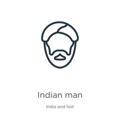 Indian man icon. Thin linear indian man outline icon isolated on white background from india collection. Line vector indian man sign, symbol for web and mobile