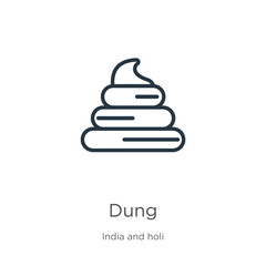 Dung icon. Thin linear dung outline icon isolated on white background from india and holi collection. Line vector dung sign, symbol for web and mobile