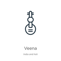Veena icon. Thin linear veena outline icon isolated on white background from india and holi collection. Line vector veena sign, symbol for web and mobile