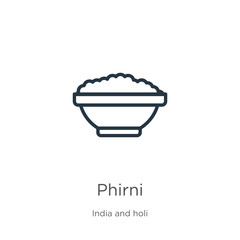 Phirni icon. Thin linear phirni outline icon isolated on white background from india and holi collection. Line vector phirni sign, symbol for web and mobile