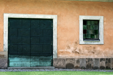 window, door on brick wall, sweden, sverige, nacka, stockholm, europe