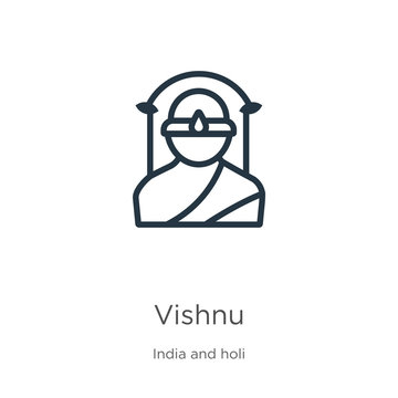 Vishnu Icon. Thin Linear Vishnu Outline Icon Isolated On White Background From India Collection. Line Vector Vishnu Sign, Symbol For Web And Mobile