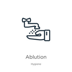 Ablution icon. Thin linear ablution outline icon isolated on white background from hygiene collection. Line vector ablution sign, symbol for web and mobile