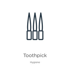 Toothpick icon. Thin linear toothpick outline icon isolated on white background from hygiene collection. Line vector toothpick sign, symbol for web and mobile