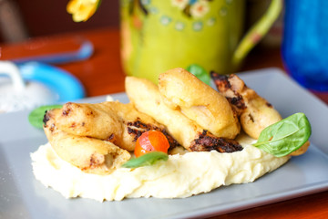 Chicken dish on a restaurant table