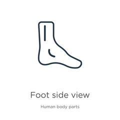 Foot side view icon. Thin linear foot side view outline icon isolated on white background from human body parts collection. Line vector foot side view sign, symbol for web and mobile