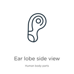 Ear lobe side view icon. Thin linear ear lobe side view outline icon isolated on white background from human body parts collection. Line vector ear lobe side view sign, symbol for web and mobile