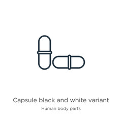 Capsule black and white variant icon. Thin linear capsule black and white variant outline icon isolated on white background from human body parts collection. Line vector capsule black and white