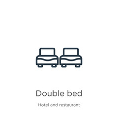 Double bed icon. Thin linear double bed outline icon isolated on white background from accommodation collection. Line vector double bed sign, symbol for web and mobile