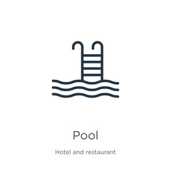 Pool icon. Thin linear pool outline icon isolated on white background from hotel collection. Line vector pool sign, symbol for web and mobile