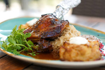 Chicken dish on a restaurant table
