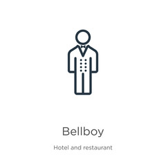 Bellboy icon. Thin linear bellboy outline icon isolated on white background from hotel collection. Line vector bellboy sign, symbol for web and mobile