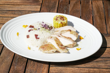 Chicken dish on a restaurant table