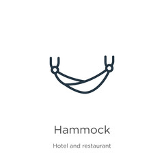 Hammock icon. Thin linear hammock outline icon isolated on white background from hotel collection. Line vector hammock sign, symbol for web and mobile