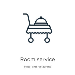 Room service icon. Thin linear room service outline icon isolated on white background from hotel collection. Line vector room service sign, symbol for web and mobile