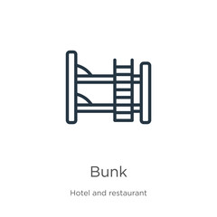Bunk icon. Thin linear bunk outline icon isolated on white background from hotel collection. Line vector bunk sign, symbol for web and mobile