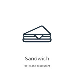 Sandwich icon. Thin linear sandwich outline icon isolated on white background from hotel and restaurant collection. Line vector sandwich sign, symbol for web and mobile