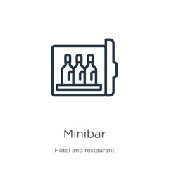 Minibar icon. Thin linear minibar outline icon isolated on white background from hotel and restaurant collection. Line vector minibar sign, symbol for web and mobile