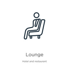 Lounge icon. Thin linear lounge outline icon isolated on white background from hotel and restaurant collection. Line vector lounge sign, symbol for web and mobile