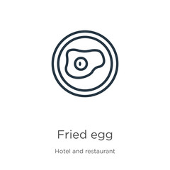 Fried egg icon. Thin linear fried egg outline icon isolated on white background from hotel and restaurant collection. Line vector fried egg sign, symbol for web and mobile