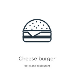 Fototapeta premium Cheese burger icon. Thin linear cheese burger outline icon isolated on white background from hotel and restaurant collection. Line vector cheese burger sign, symbol for web and mobile