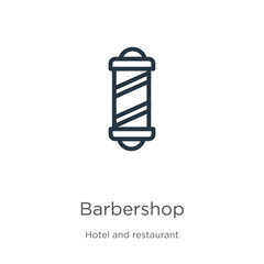 Barbershop icon. Thin linear barbershop outline icon isolated on white background from hotel and restaurant collection. Line vector barbershop sign, symbol for web and mobile