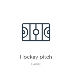 Hockey pitch icon. Thin linear hockey pitch outline icon isolated on white background from hockey collection. Line vector hockey pitch sign, symbol for web and mobile