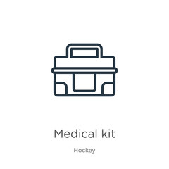 Medical kit icon. Thin linear medical kit outline icon isolated on white background from hockey collection. Line vector medical kit sign, symbol for web and mobile