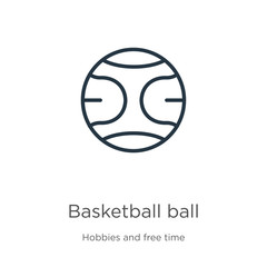 Basketball ball icon. Thin linear basketball ball outline icon isolated on white background from hobbies and free time collection. Line vector basketball ball sign, symbol for web and mobile