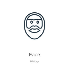 Face icon. Thin linear face outline icon isolated on white background from history collection. Line vector face sign, symbol for web and mobile