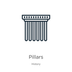 Pillars icon. Thin linear pillars outline icon isolated on white background from history collection. Line vector pillars sign, symbol for web and mobile