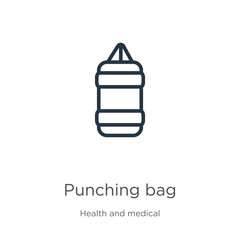 Punching bag icon. Thin linear punching bag outline icon isolated on white background from health collection. Line vector punching bag sign, symbol for web and mobile