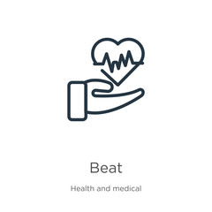 Beat icon. Thin linear beat outline icon isolated on white background from health collection. Line vector beat sign, symbol for web and mobile