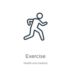 Exercise icon. Thin linear exercise outline icon isolated on white background from health collection. Line vector exercise sign, symbol for web and mobile