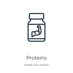 Obraz premium Proteins icon. Thin linear proteins outline icon isolated on white background from health collection. Line vector proteins sign, symbol for web and mobile