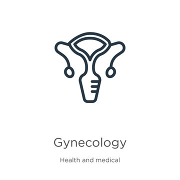 Gynecology Icon. Thin Linear Gynecology Outline Icon Isolated On White Background From Health And Medical Collection. Line Vector Gynecology Sign, Symbol For Web And Mobile