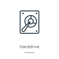 Harddrive icon. Thin linear harddrive outline icon isolated on white background from hardware collection. Line vector harddrive sign, symbol for web and mobile