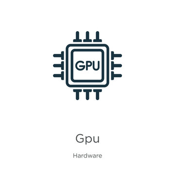 Gpu icon. Thin linear gpu outline icon isolated on white background from hardware collection. Line vector gpu sign, symbol for web and mobile