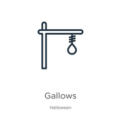 Gallows icon. Thin linear gallows outline icon isolated on white background from halloween collection. Line vector gallows sign, symbol for web and mobile